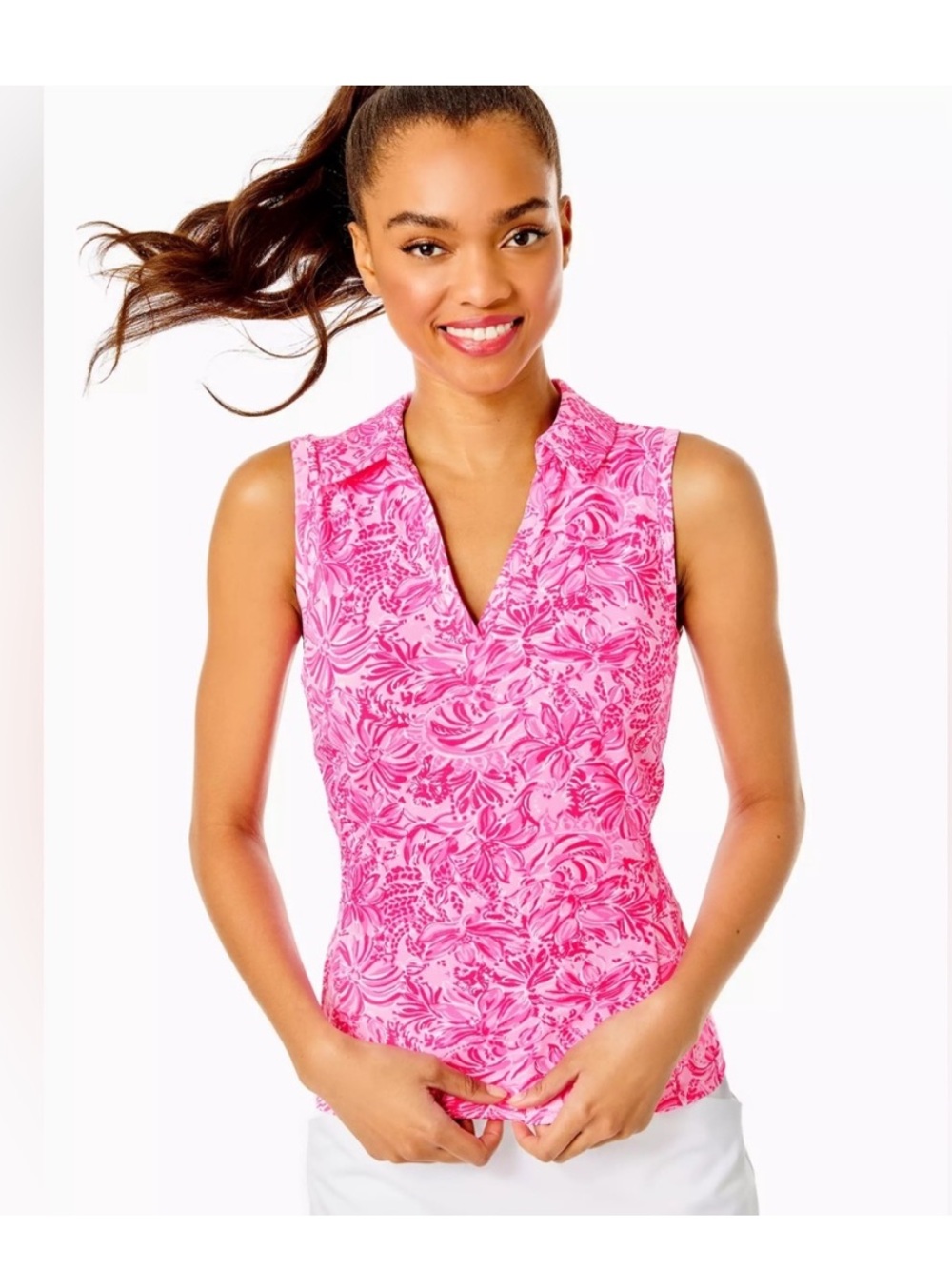 LILLY PULITZER x Meryl Sleeveless Shirt Top *Foxy Llama* Pink XXS - Picture 6 of 7